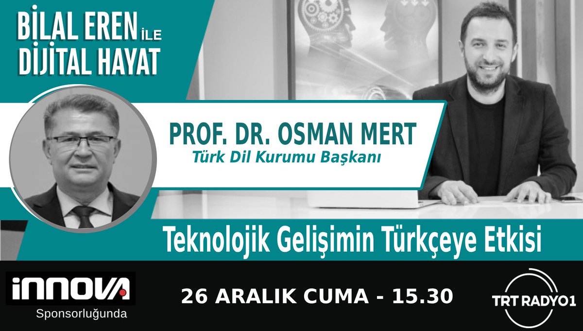 DijitalHayatTV's tweet photo. ❓Dijital Çağda Diller için Tek Tipleşme, Hatta Yozlaşma Tehdidi Mevcut mu?

❓Teknoloji Dünyasında İngilizce Kavramlar Zorunluluk mu, Çaresizlik mi?

⏰ Yarın 15.30'da Dr. @erenbilal ile #DijitalHayat'ın canlı yayın konuğu @TDK_govtr Başkanı Prof. Dr. Osman Mert

🎧 TRT Radyo1 https://t.co/bNzRyJMNoV