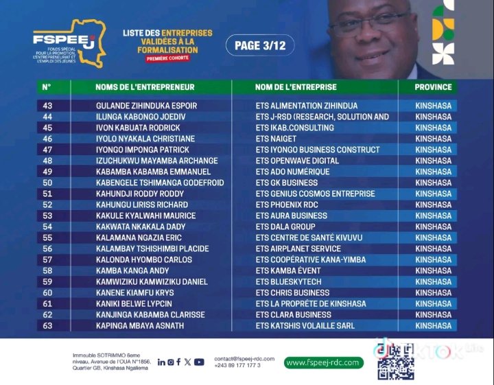 CarlosHyom29014's tweet photo. #RDC: En fait, la date est connue, samedi 27 décembre 2025, cérémonie officielle de remise des documents des entreprises des jeunes, nous sommes là et dans la liste, 57ème personne.
Merci beaucoup au président de la république pour cet engagement d'élever la jeunesse. https://t.co/t2bS6MvKvz