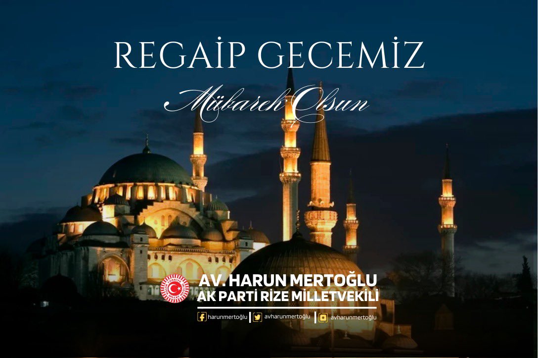 "Allah’ım! Recep ve Şâban aylarını hakkımızda mübarek eyle, bizi Ramazan’a ulaştır."

Rahmeti, bereketi bol Üç Ayların habercisi Leyle-i Regaip, milletimize ve tüm İslam alemine hayırlar getirsin.

<a href="/akpartirize/">AK PARTİ RİZE</a>