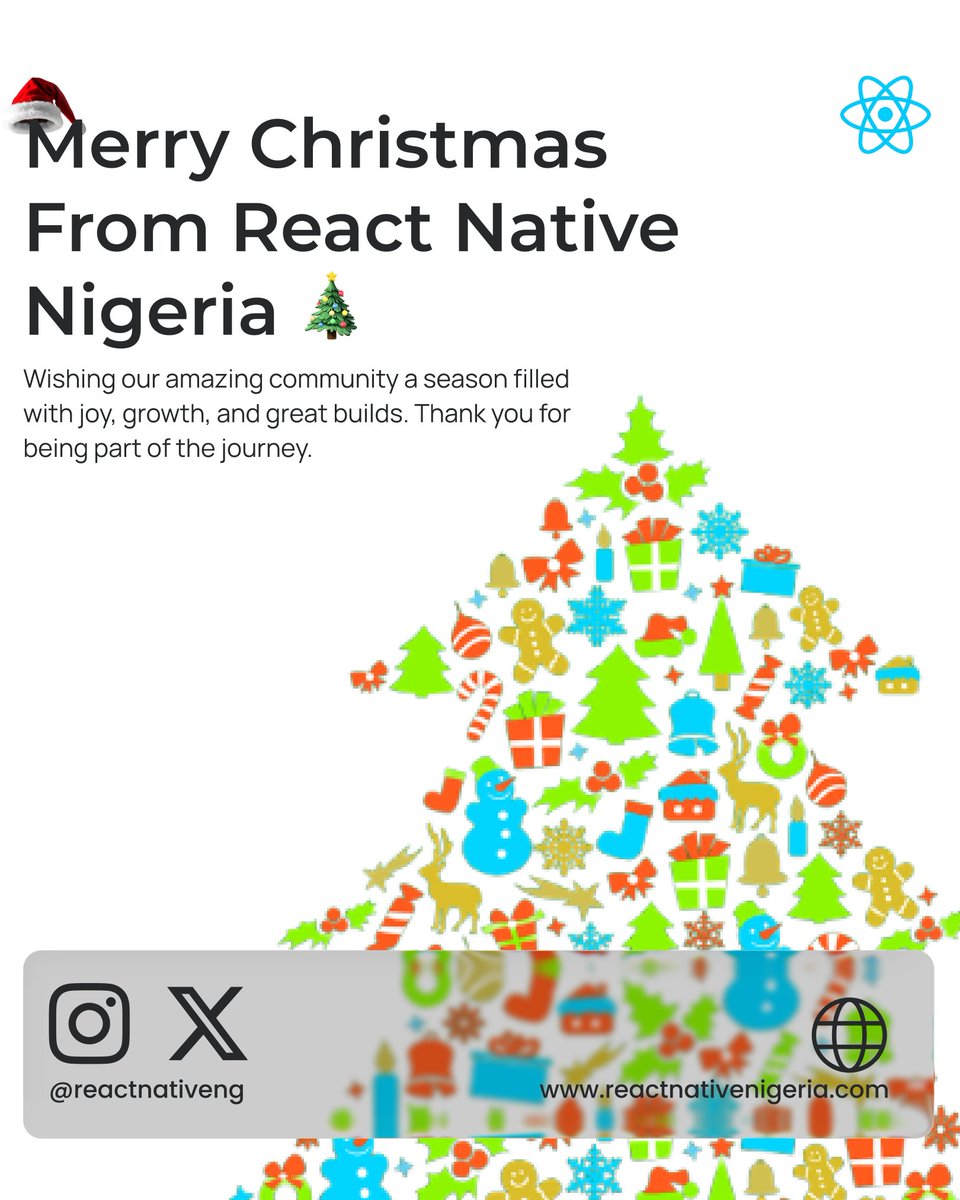 Season’s greetings from <a href="/ReactNativeNG/">React Native Nigeria</a> 

Thank you for being part of our community. 

Wishing you a joyful Christmas and a bright year ahead ✨