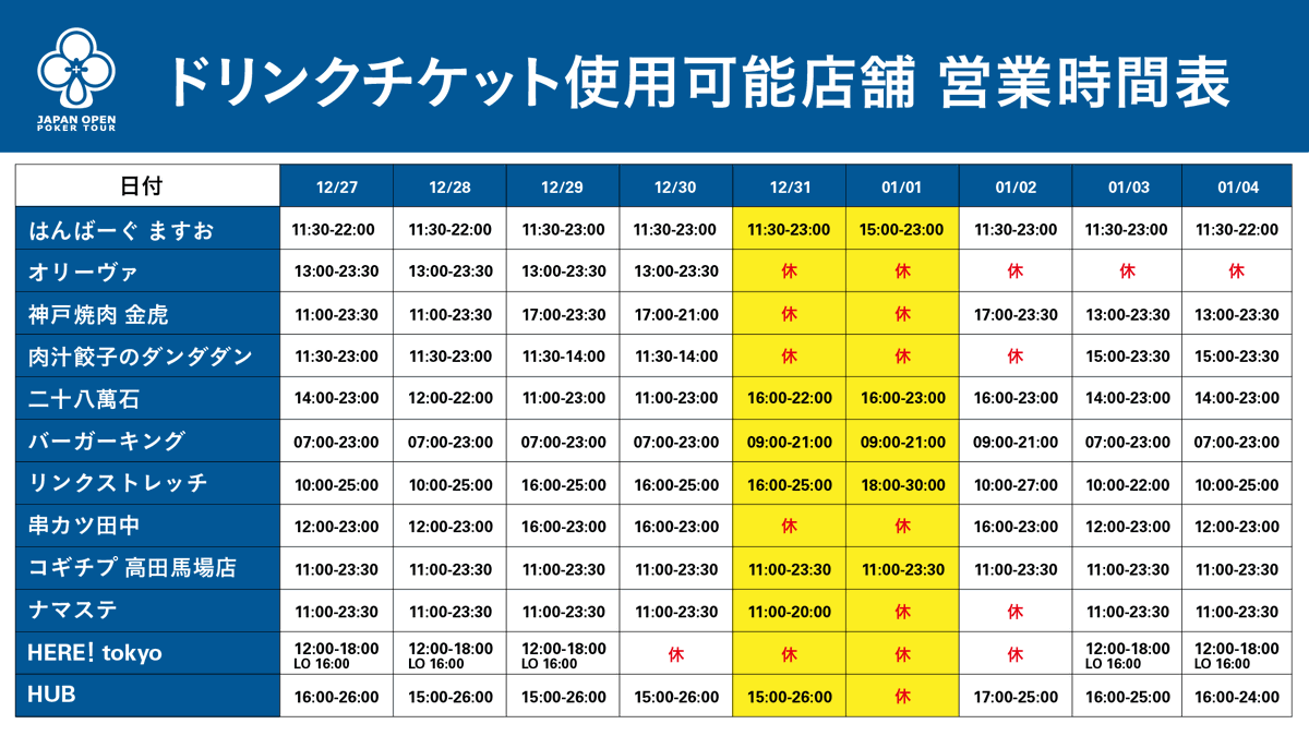 全店舗の営業時間が一目でわかる早見表はこちら‼️👀 保存して