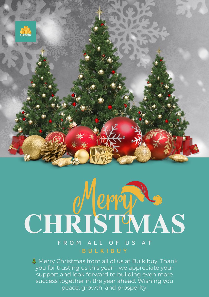 bulkibuy's tweet photo. Thank you for trusting us with your business this year—product procurements and logistics assistance.
Every partnership matters to us, and we look forward to helping you grow smarter, scale faster, and win bigger in the year ahead.
Merry Christmas to you and your family. 🎅🏾 https://t.co/sN1iY2BsH5