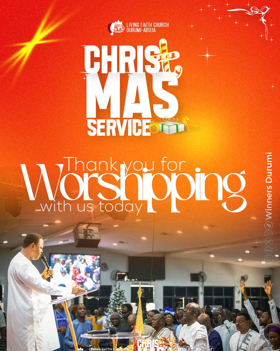 winnersdurumi's tweet photo. Thank you for worshipping with us, may the blessings of the Lord continue to abide with you and your household in Jesus’ name, Amen.

Join us this Sunday 28th for our Special End of Year Thanksgiving Service. Remain ever blessed, Jesus is Lord

#WinnersDurumi
#ChristmasService https://t.co/z0Bf5y0zNt