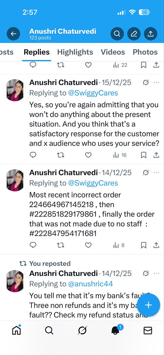 anushric44's tweet photo. @SwiggyCares Oh you mean provide order ID for the second time? 
BECAUSE THE FIRST TIME YOU JUST IGNORED ME?    
Sure :)

Check the attachment for all 3 order IDs. https://t.co/Aa91f1pbcc