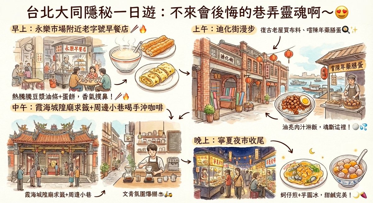 Junhua_w's tweet photo. ￼
  
台灣旅遊 is ready

Taipei Hidden Gems Await!
🌟 台北大同隱秘一日遊 🌟 不來會後悔的巷弄靈魂啊～😍 https://t.co/qrUT9cOhJq