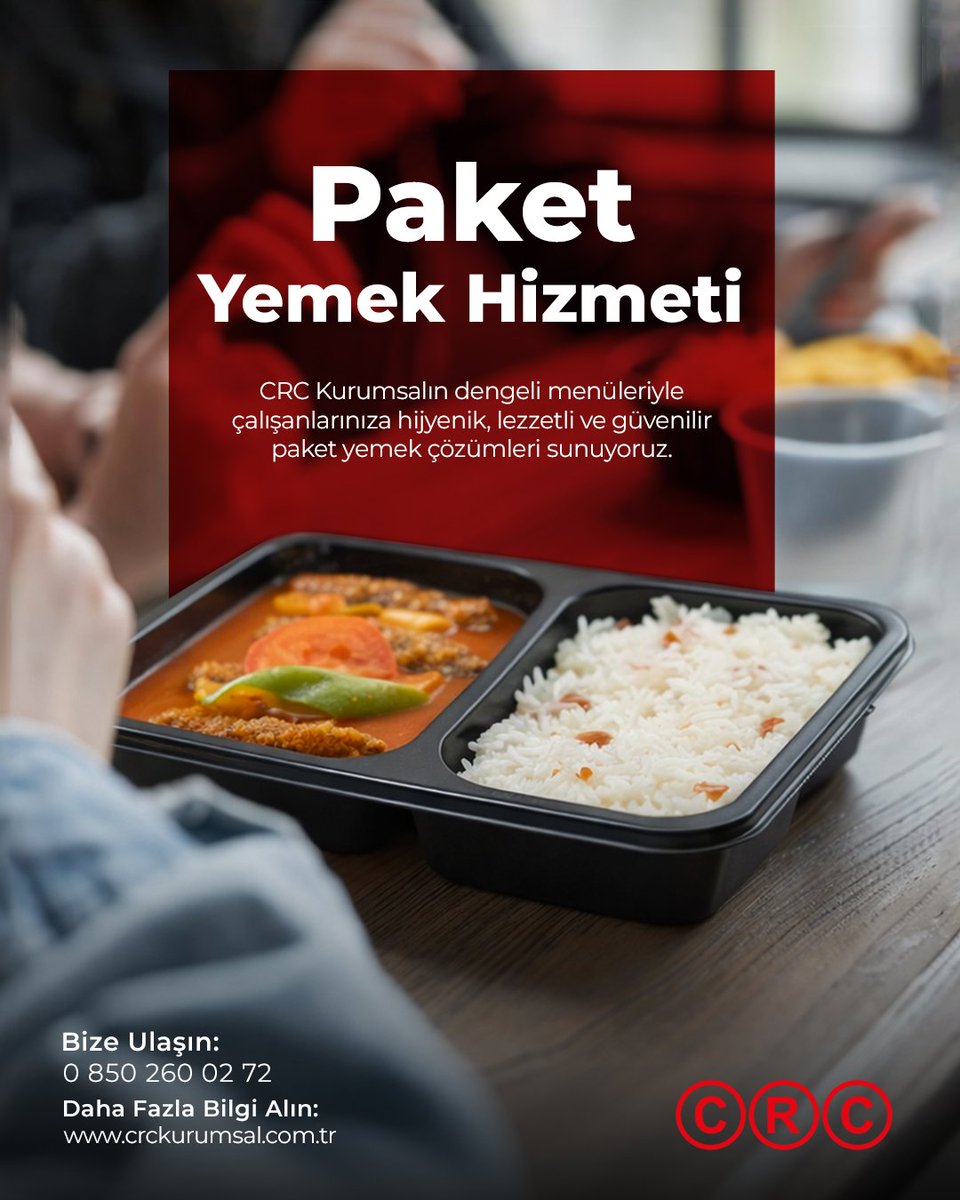Çalışanlarınız için her gün hijyenik, lezzetli ve güvenilir paket yemek çözümleri.
CRC Kurumsal ile personel yemeğinde kalite standart olur. 🍽️
#CRCKurumsal #PaketYemek #PersonelYemeği