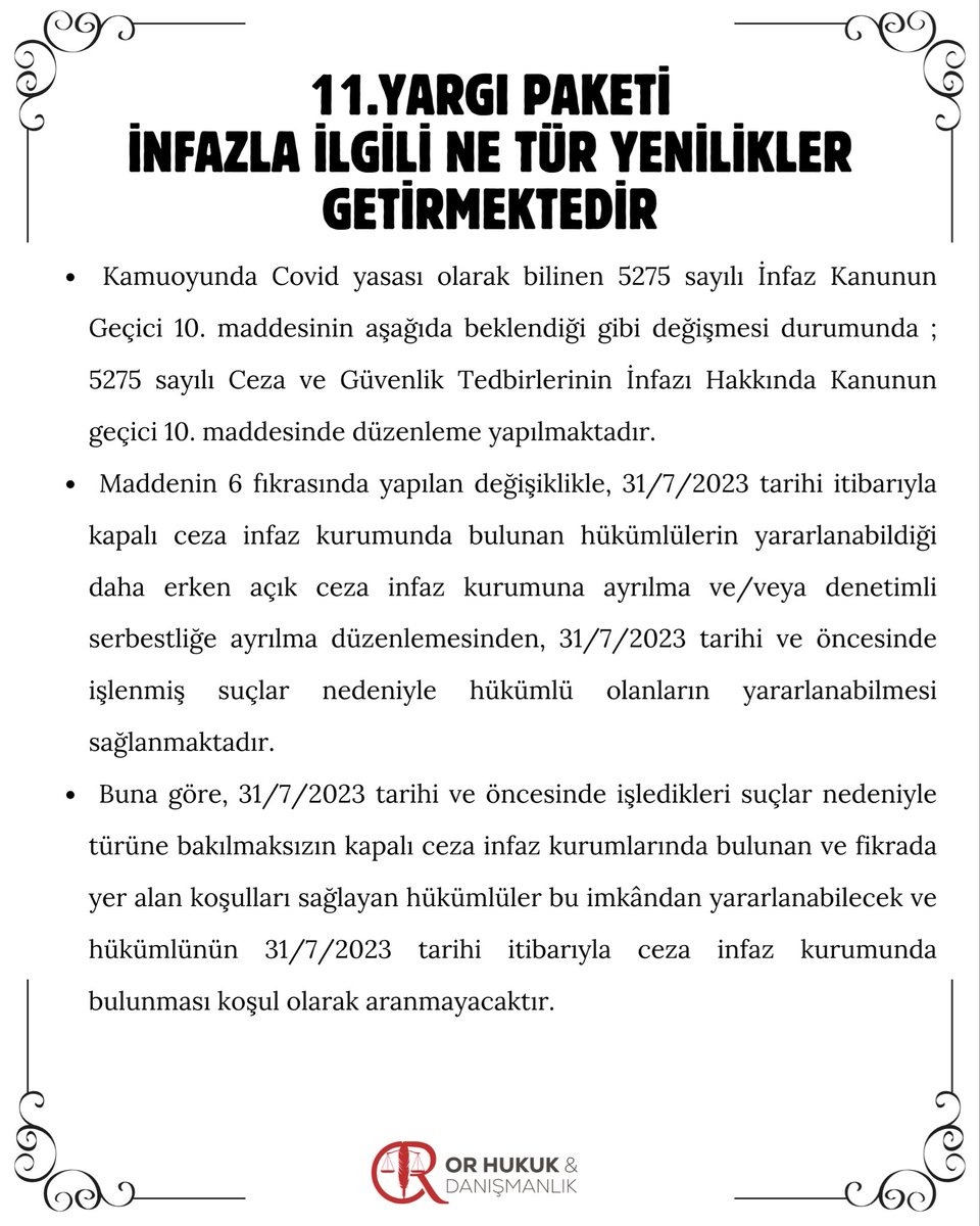 avibrahimor's tweet photo. 11. Yargı Paketi İnfazla İlgili Ne Tür Yenilikler Getirmektedir ? https://t.co/F29NsgyZlk