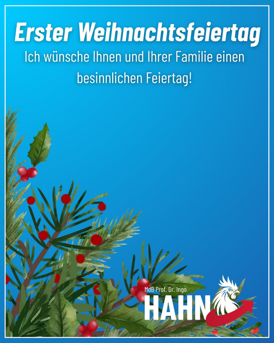 IngoHahnAfD's tweet image. Ich wünsche Ihnen einen erholsamen ersten Weihnachtsfeiertag! 🎅

#IngoHahn #AfD #Weihnachten