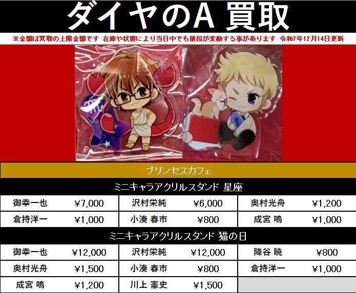 買取情報】 『#ダイヤのA』 ○プリンセスカフェ ・ミニキャラアクリル
