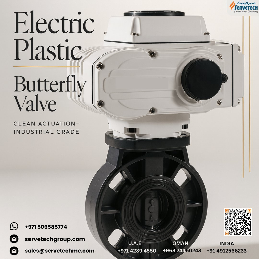 Servetech_'s tweet image. 💧 Electric Plastic Butterfly Valve (CPVC/UPVC) 

Lightweight CPVC/UPVC body with precision electric actuation for on/off or modulating control; NBR seat standard (EPDM optional) and food-safe configurations available—low weight, low maintenance. ⚙️

#ButterflyValve #CPVC #UPVC