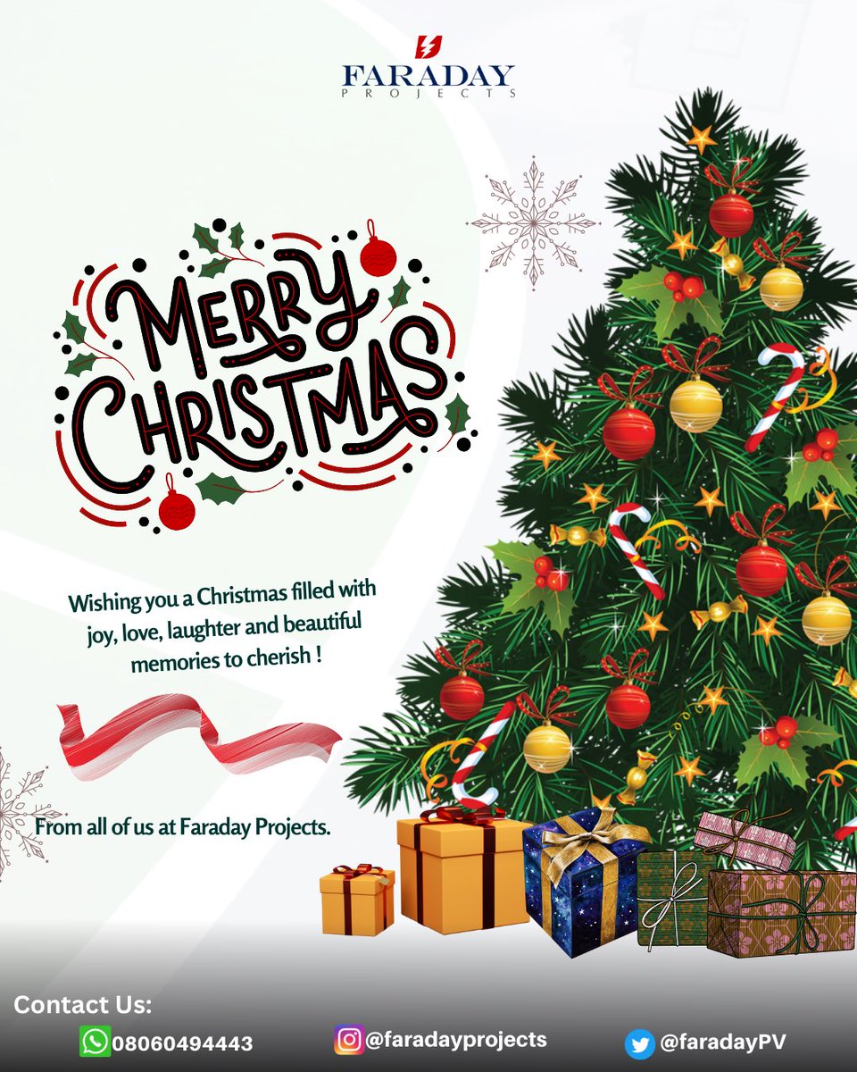 FaradayPV's tweet photo. Christmas is a season of light, hope, and renewal. The same future we’re building through clean, sustainable energy.

From our company to you, Merry Christmas and may your holidays stay bright, peaceful, and powered with positivity. 🎄💡🌞
 
#faradayprojects #lightupnigeria https://t.co/ojwl5kGfz2