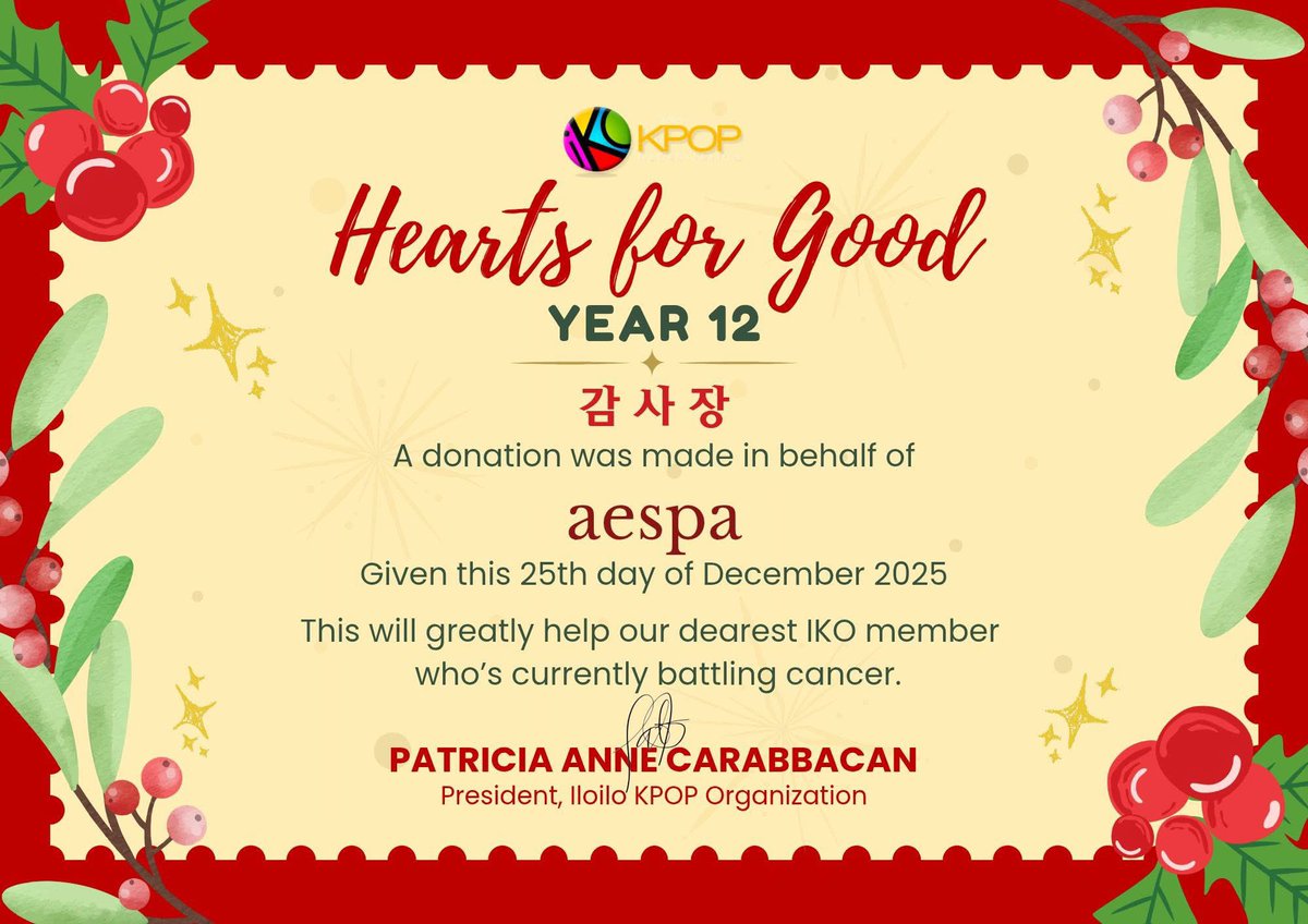 iloilokpop_org's tweet photo. ❤️] Our greatest appreciation to @aespaverseILO for sending their donation on behalf of aespa.🩷

All donations will be given to our dearest IKO member who’s currently battling cancer.

#HeartsForGoodYear12 #HFG12 #IKO2025 https://t.co/s3DnLhTo4l