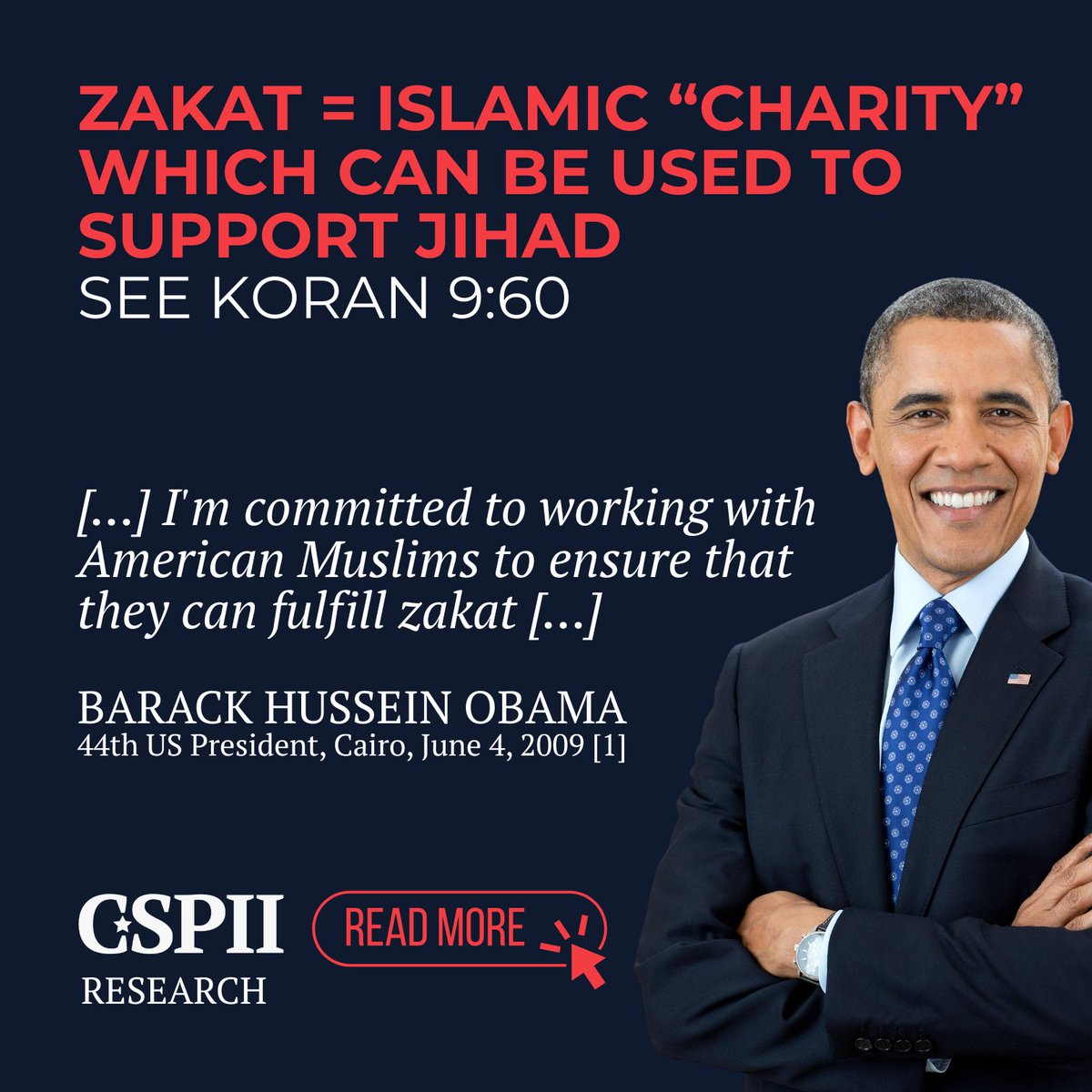 Zakat: Islamic charity, or funding jihad? In 2008, 51% of all zakat collections in the USA were used to finance jihad [2] [...]

➡️💡 Full article: cspii.org/learn-politica…

[1] obamawhitehouse.archives.gov/the-press-offi…
[2] Bekkin R., Zakat: Practical Guide. - M.: Islamic book, 2010, pp. 152–153