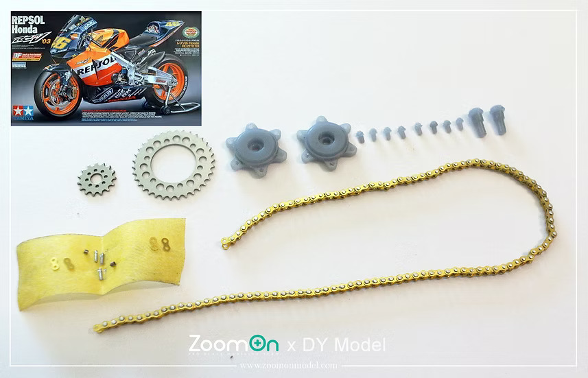 Zoomonから、タミヤのバイク模型用のチェーンセットが新発売。第一弾は