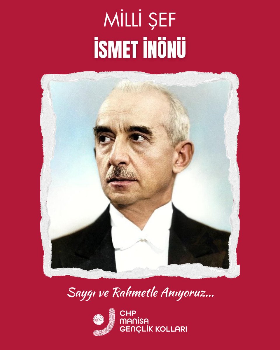Türkiye’nin ikinci Cumhurbaşkanı, Milli Şefimiz İsmet İnönü’yü vefatının yıl dönümünde saygı ve minnetle anıyoruz. 

Bizlere emanet ettiği mücadele mirasını aynı azim ve kararlılıkla sürdürecek, cumhuriyetimizin yılmaz bekçileri olmaya devam edeceğiz.