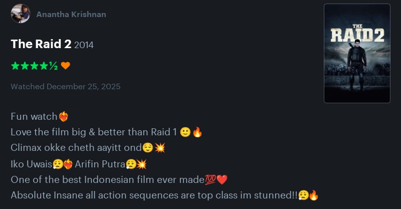 Ananthu_goodman's tweet photo. #TheRaid2 ⭐⭐⭐⭐✨/5 https://t.co/a3LPo6oL4s