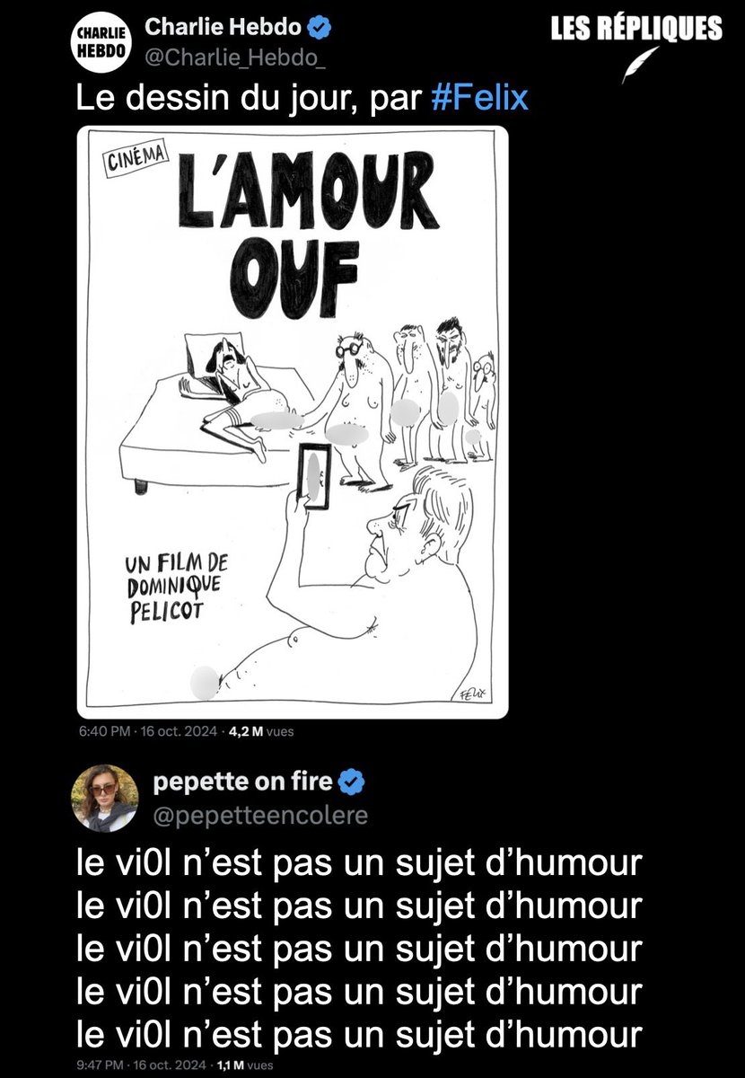 Les_Repliques's tweet image. « Charlie est un journal féministe » 👀