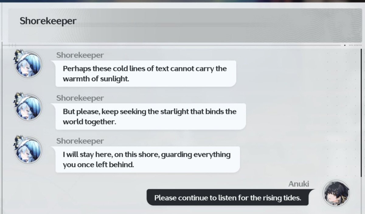 oh i beg your pardon. what i said was "Thank you, MY Shorekeeper"