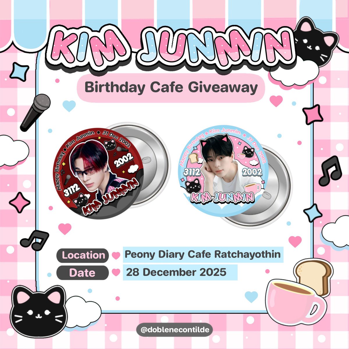 doblenecontilde's tweet image. ✴︎ pls kindly rt ♡
            
junmin bd giveaway 🐈‍⬛❤️

NFC Pin badge 60 ea 
(น้องเป็นเข็มกลัด NFC สามารถแตะกับมือถือแล้วเด้งไปเล่นคลิปยูทูปอัตโนมัติได้ค่า) 

date : 28 dec  
location : peony dairy cafe 
time :  15:00 - 16:30

#WhenRedHeartsShineForJunmin
