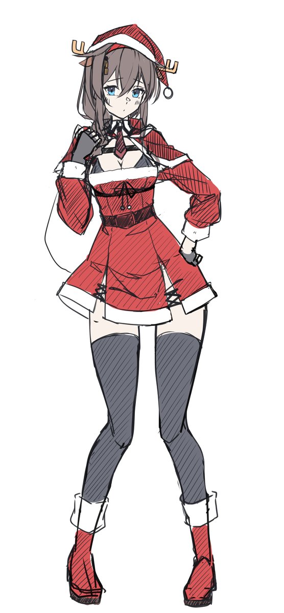 今回の時雨のサンタ衣装案ラフ
バニー仕込むつもりでもあったのよね… 