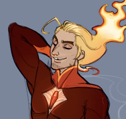 bobinapples's tweet photo. Kind of a mix between if Flambae had the amulet and the concept art of him being the “Blonde Blazer”

#flambae #dispatchfanart #dispatch https://t.co/S2C0MCU1oL