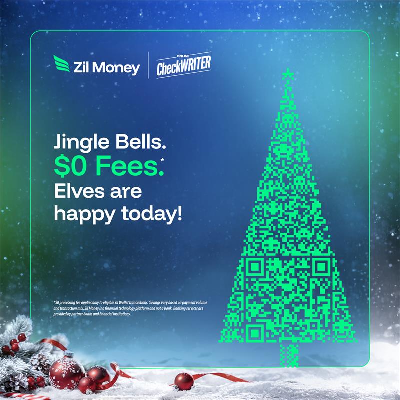 Because nothing spreads holiday cheer like not paying extra to pay people. With the Zil Money Wallet, send payments with $0 processing fees* - so more of your money stays where it belongs. Fewer fees, happier teams, and a merrier season all around!

Learn more: