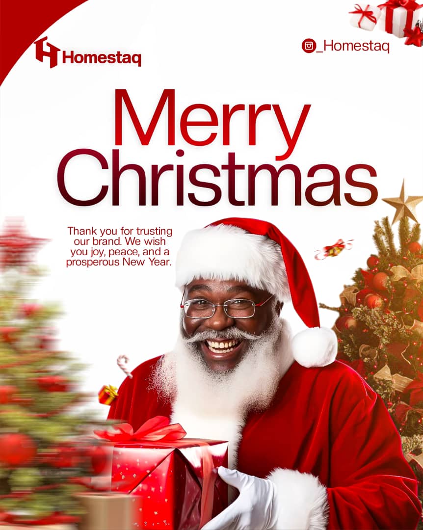 This season, we’re grateful for you 🎄✨
Thank you for trusting Homestaq.
Wishing you joy, peace, and a prosperous New Year.
#HomestaqNigeria 
#HappyHolidays 
#MerryChristmas2025
