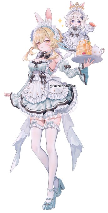 うさ耳メイドな蛍とパイモン 冬コミでアクスタになります #GenshinImpact #Lumine #C107
