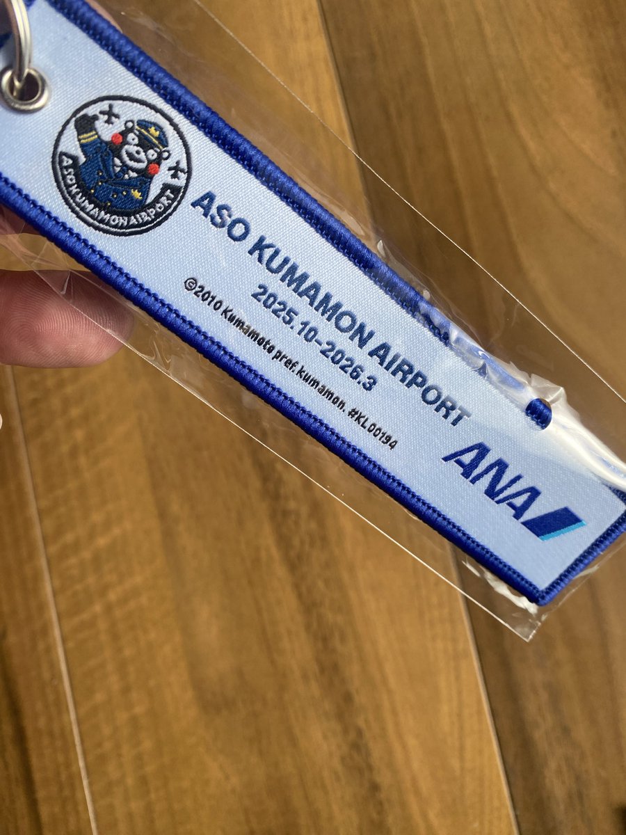 hasekoarako's tweet photo. フライトタグゲットも無事ゲット！
これは他の柄も欲しい
かなりしっかりしています！
ANAの搭乗券がどっかに飛んで焦りましたが。
＃くまモンフライトタグ

 #阿蘇くまモン空港 https://t.co/69mOxL2x9x