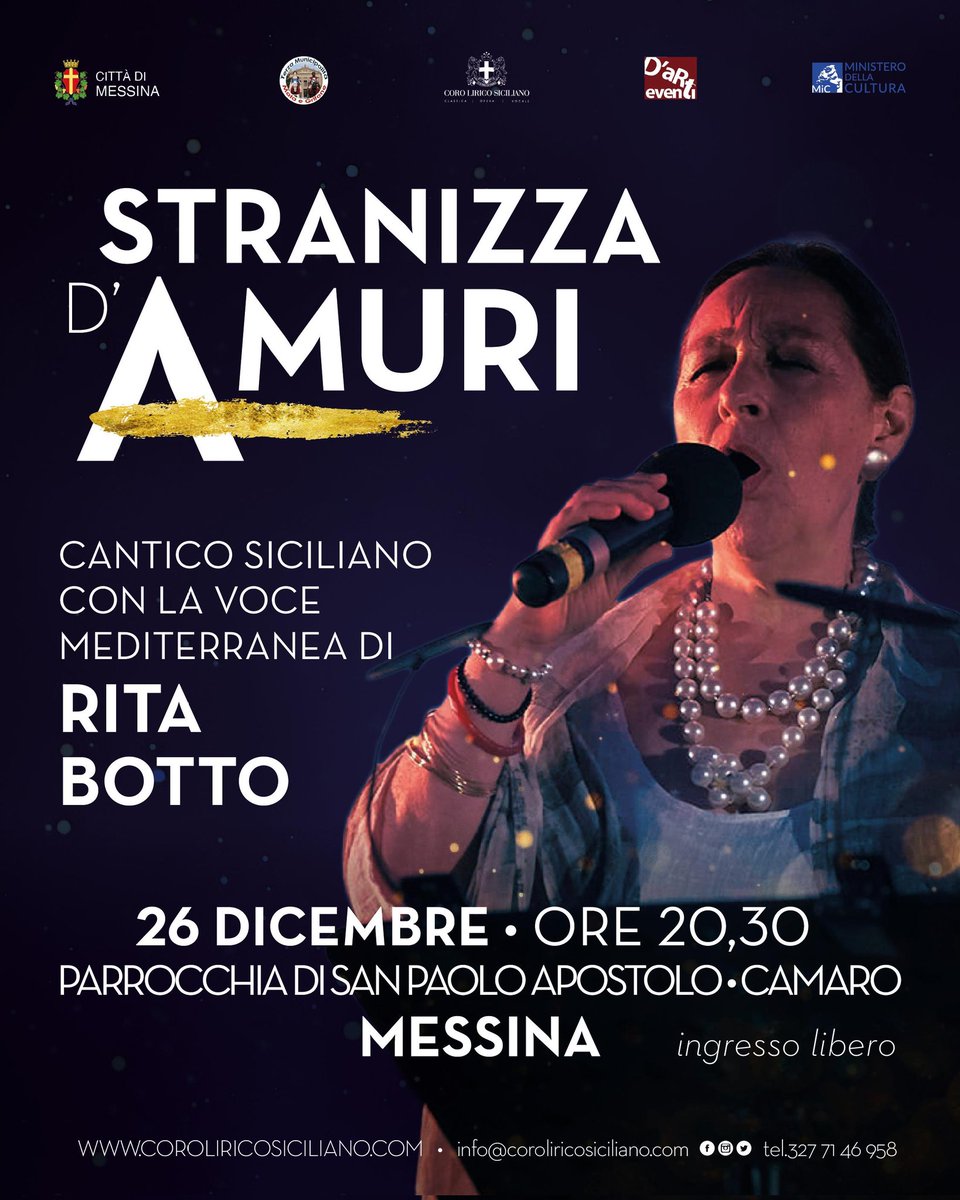 Domani un autentico cantico siciliano con Rita Botto. Da Frontini a Battiato, si celebra la Sicilia.

<a href="/Regione_Sicilia/">Regione Siciliana</a> <a href="/VisitSicilyOP/">Visit Sicily</a> <a href="/MessinainFoto/">Messina in Foto</a> <a href="/messinanews/">Messina News</a> <a href="/MiC_Italia/">Ministero della Cultura</a> <a href="/MessinaFutura/">Messina Futura</a> <a href="/Messinasiraccon/">Messinasiracconta</a> <a href="/messinaora/">messinaora</a>
