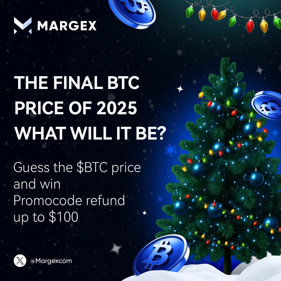 🎅 Merry Christmas from Margex!

The year is coming to an end, and on this festive day we’re launching a prediction contest!
Guess what the price of $BTC will be on December 31 at 12:00 UTC and win a prize!

How to participate:
▪️ Follow, like &amp; RT
▪️ Comment with your $BTC price