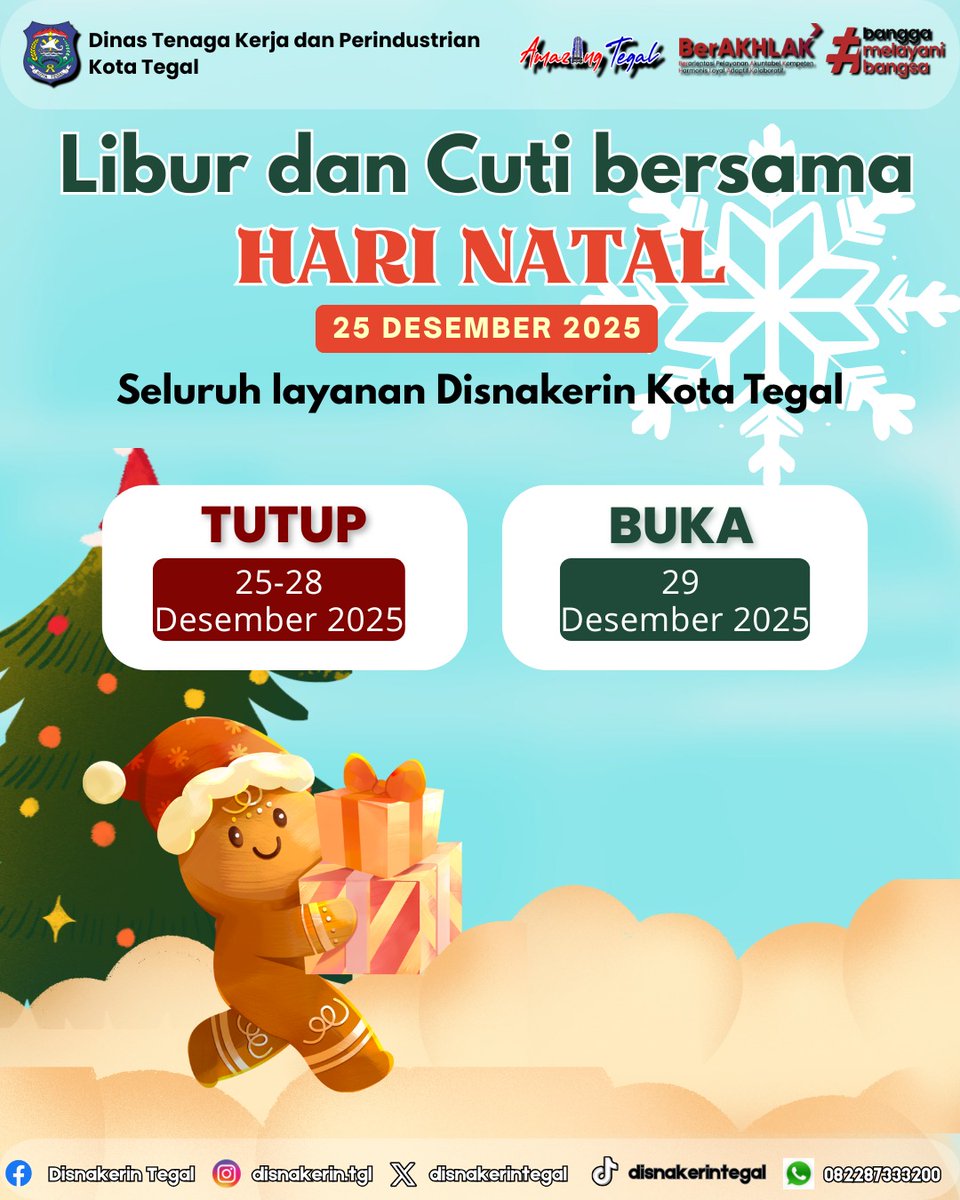 sobat Naker'in untuk sementara layanan kita tutup..
buka kembali hari senij tanggal 29 Desember 2025.

#Natal 
#TahunBaru2026 
#Libur