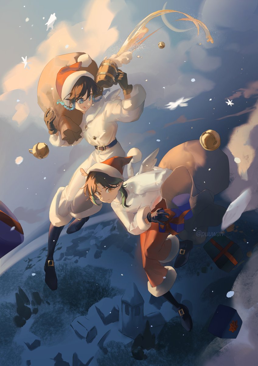 Racing daylight🪽 Venti and Xiao here to spread the Christmas cheer🎁✨
#GenshinImpact #xiaoven