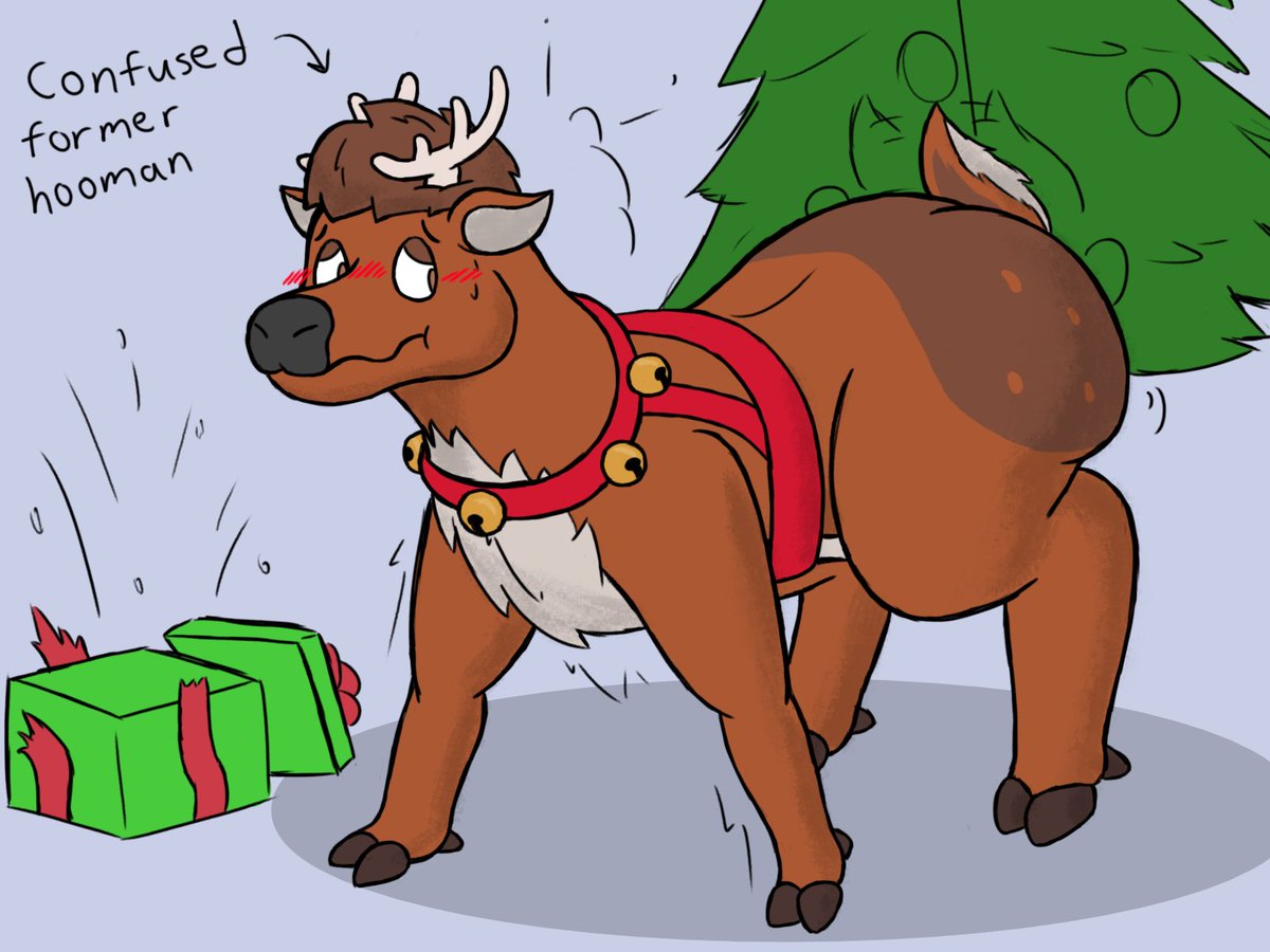 Ya never know if one of your presents could be a trap that transforms you into a reindeer. 
Hey, it's a gift, only fair that you accept the new body!
Maybe if you're good you can turn back next year

Hope you all have a Merry Christmas! Now TF into a reindeer...
:3