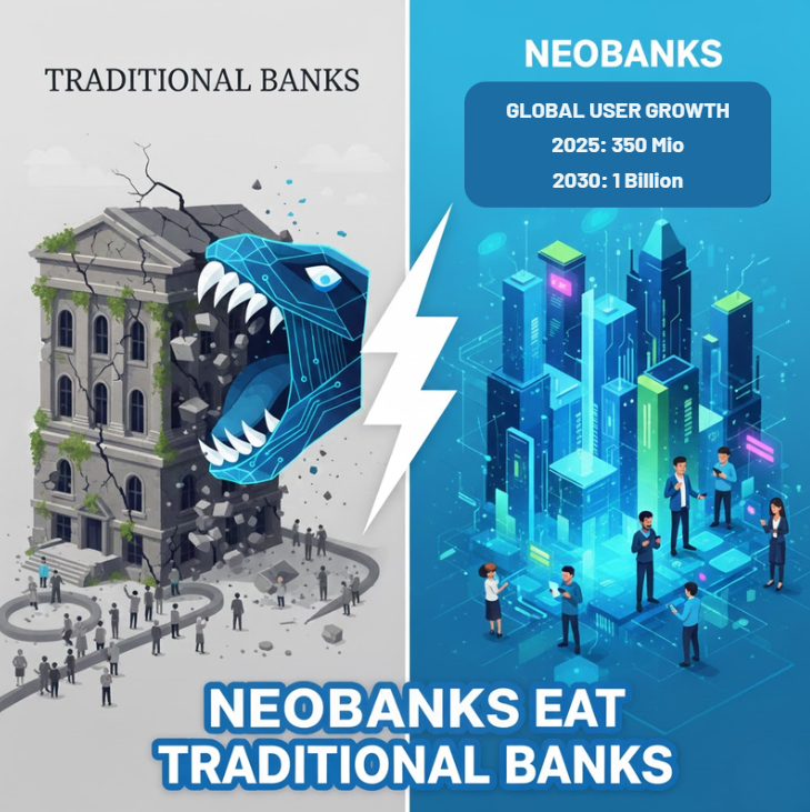 The bank of tomorrow has no headquarters, it's fully digital

🚨Neobanks are slowly taking marketshare from traditional banks

> Banks treat you as a customer
> Neobanks let you participate

The future is community driven finance.....
Cashback, referral tiers, and social