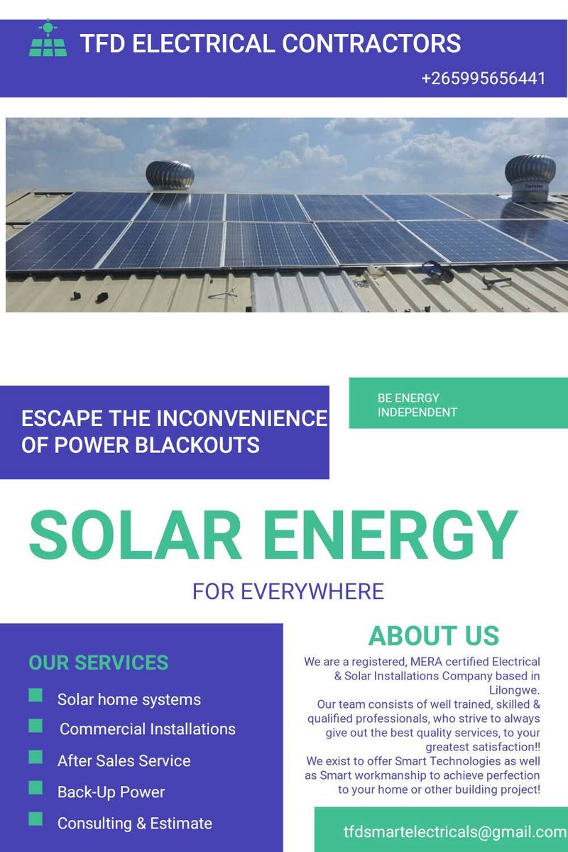 wwsmartechs's tweet image. Worldwide Smart Technologies Malawi
☀ Solar | ⚡ Electrical | 🎥 CCTV | ❄ Aircon
We supply, install &amp;amp; maintain — nationwide from Lilongwe 🇲🇼
Homes • Offices • Farms • Shops • Institutions
📞 +265 886825825/+265 995656441
💬 DM for quotes — Fast • Professional • Affordable