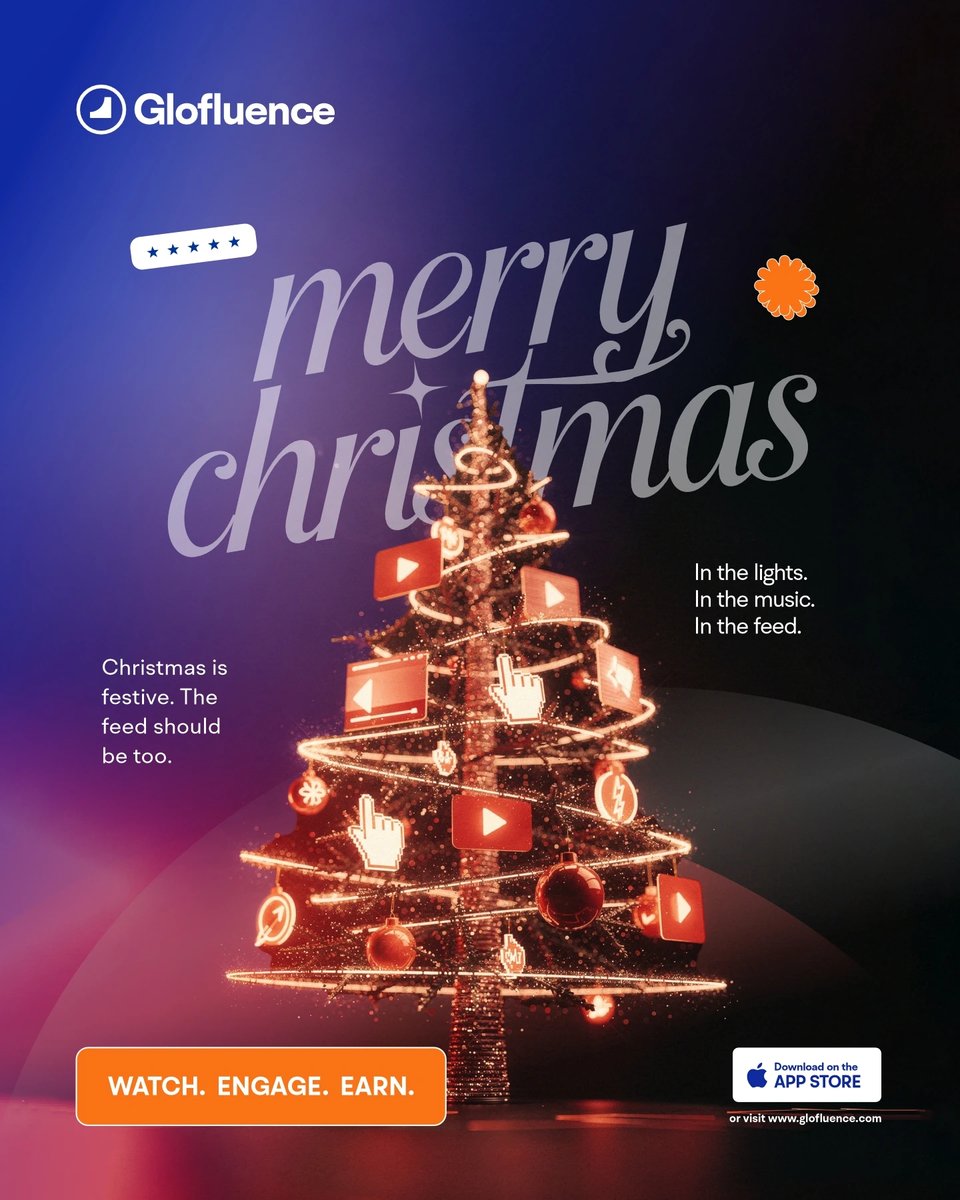 glofluence's tweet photo. Wishing you a Christmas filled with joy, warmth, and moments worth sharing.

Thank you for being part of our community — together, we grow stronger. 

Download the app now and keep the good vibes going!

#Christmas #HappyHolidays #Community #RealRewards #PeoplePower https://t.co/8WoVu2r6c5