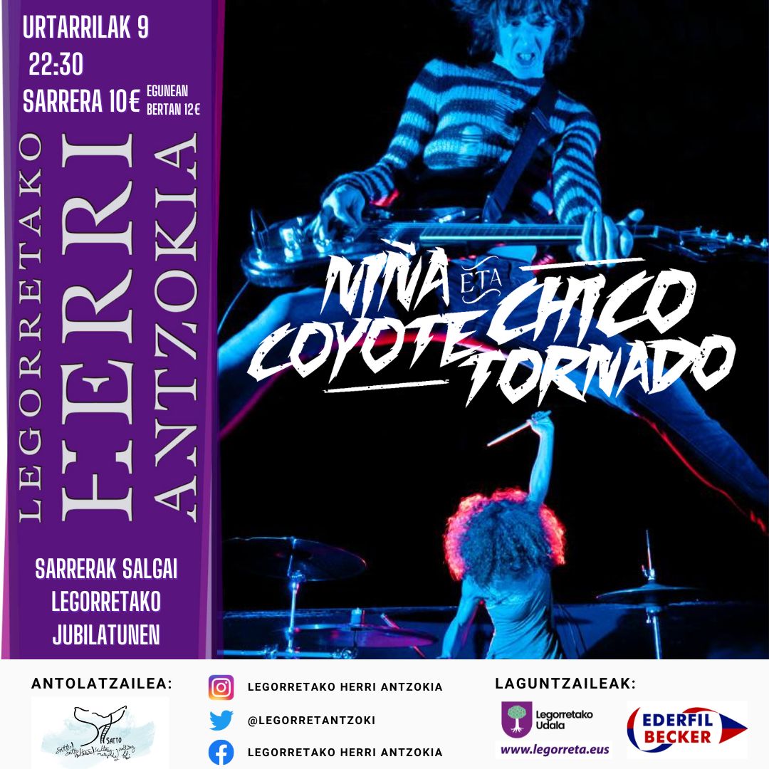 Urteko lehenengo kontzertua! <a href="/CoyoteTornado/">Niña Coyote eta Chico Tornado</a>  bikotea izango dugu antzokian urtarrilaren 9an. Sarrerak salgai daude Legorretako jubilatunen.