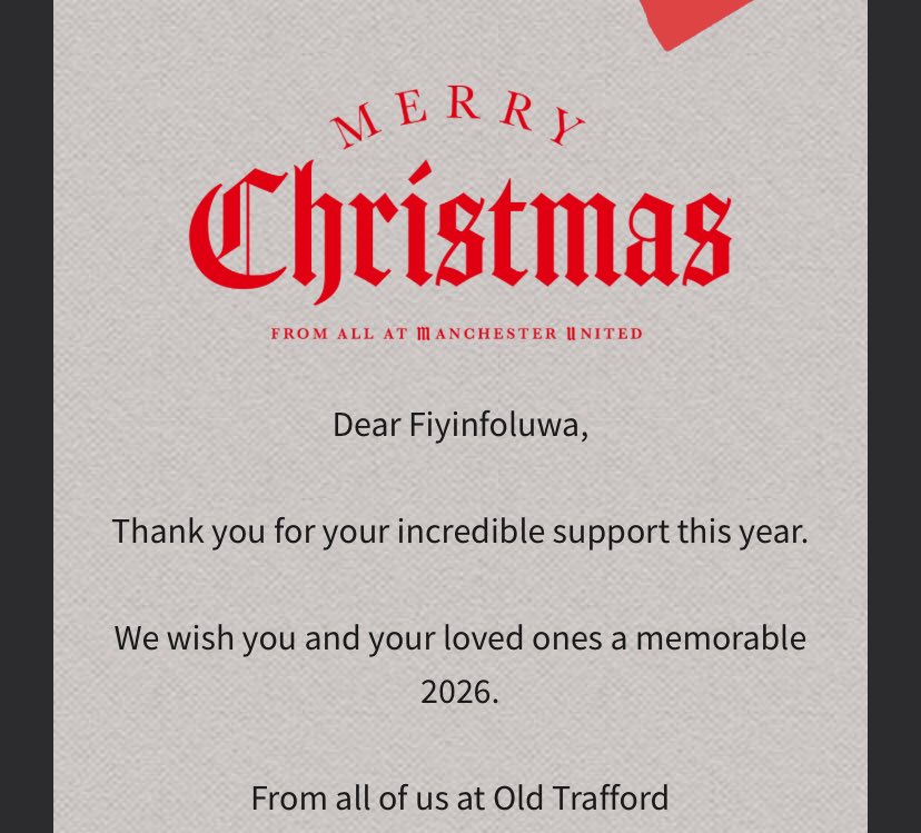 ifemi_LLB's tweet photo. I got a Christmas Message from Manchester United!!!

E ti Daran. 

GGMU ❤️ https://t.co/VNSnWZt1BQ