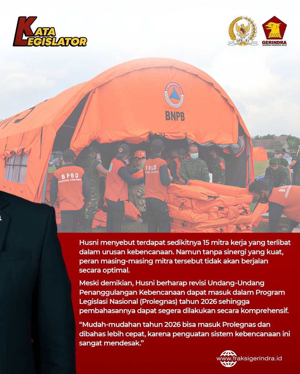 Fraksi_Gerindra's tweet photo. Husni Dorong Revisi UU Kebencanaan dan Penguatan Peran BNPB dalam Penanganan Bencana Nasional
📲 Baca selengkapnya di:
👉🏻https://t.co/fMBE7OV3RK
#KataLegislator
#Husni
#KomisiVIIIDPRRI
#Gerindra
#RevisiUUKebencanaan https://t.co/OSm52llVF7