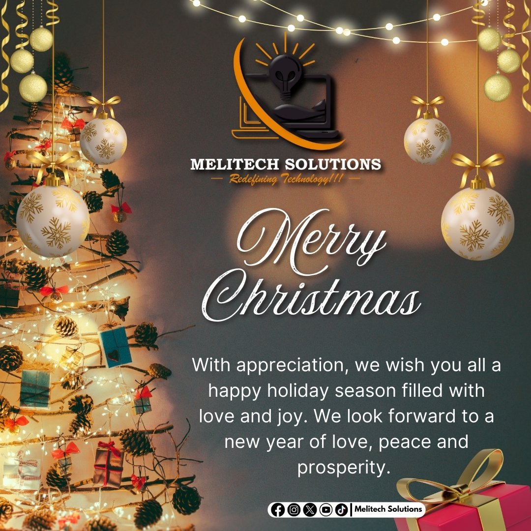 MelitechS's tweet photo. Wishing everyone a very Merry Christmas! 

May your holiday season be filled with love, joy, and the promise of a bright New Year. 
Thank you for being part of the Melitech Solutions journey.  

#MerryChristmas #MelitechSolutions #HolidaySeason https://t.co/Ei3GykEphj
