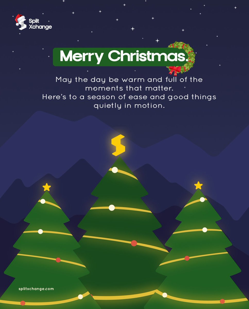 We wish you and your loved ones a season of love,joy, and peace.

Merry Christmas and a prosperous New Year ahead from all of us at SplitXchange. 

#SplitXchange #merrychristmas🎄 #Seasongreetings #SplitStar