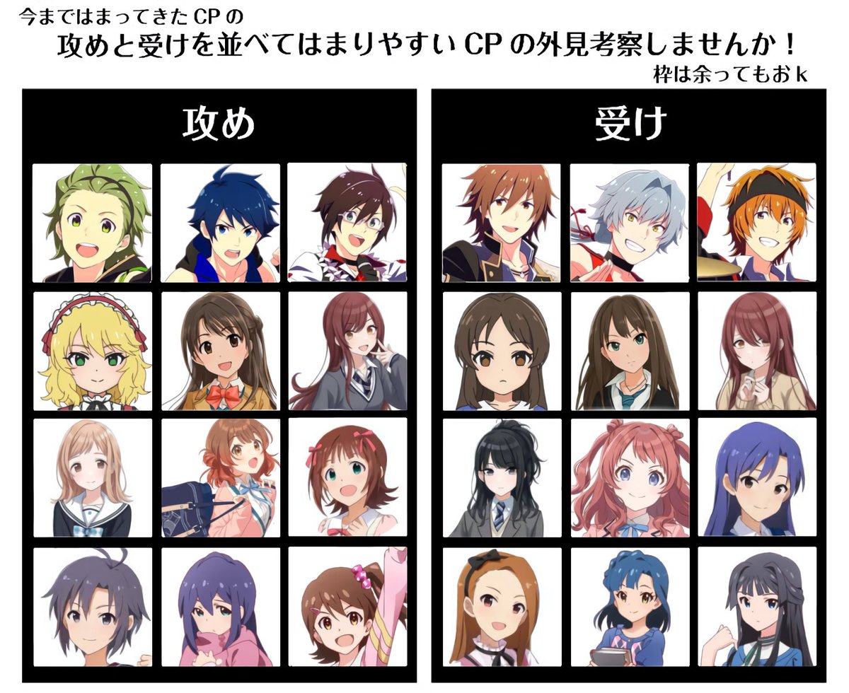 iloveecatzsm's tweet image. 아이마스 커플링 취향표를 해봤어요 ㅎㅎ