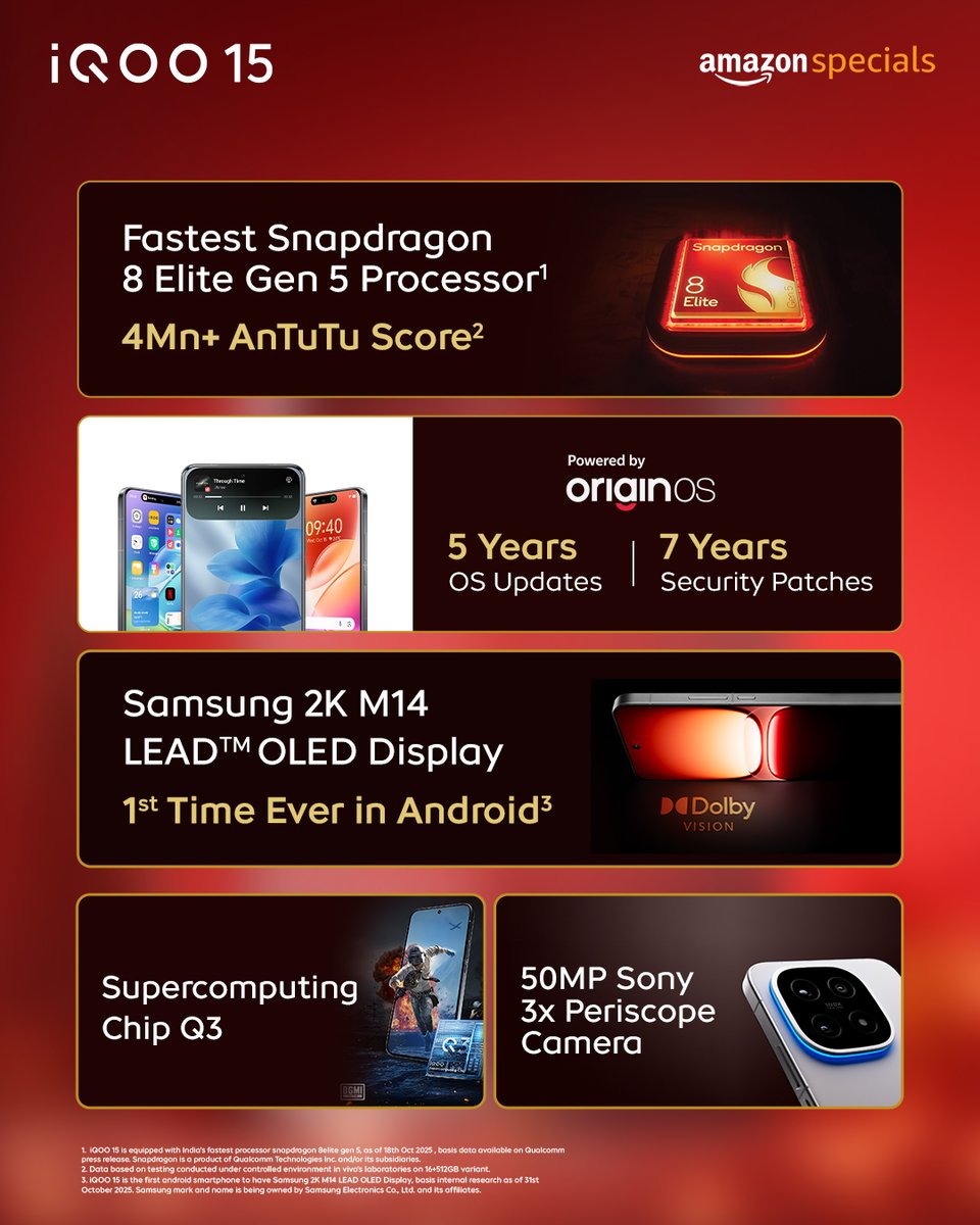 IqooInd's tweet photo. Unwrap something truly special this Christmas 🎁

The iQOO 15 arrives dressed for the season, blending premium design with a presence that instantly feels celebratory. From its refined finish to the details that catch the light just right, it’s made to stand out even before the screen comes alive.

Available now at https://t.co/zAnRY98om1 & https://t.co/iqeQgBqWgl
Link in bio!
*T&C apply

#iQOO15 #bethegoat 

[ iQOO 15, Christmas Special, Festive Upgrade, Premium Smartphone, Flagship Design, Tech Gifting, Amazon Specials, Explore ]