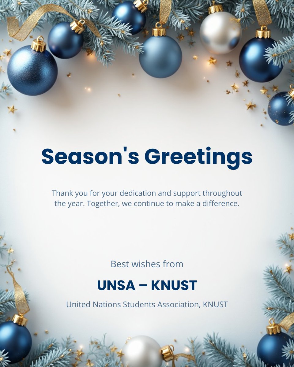 UNSAKNUST's tweet photo. From the UNSA-KNUST family, to yours. Seasons greetings to all, wishing you a Merry Christmas to all those celebrating🎄✨ https://t.co/nZhXyG9qjN