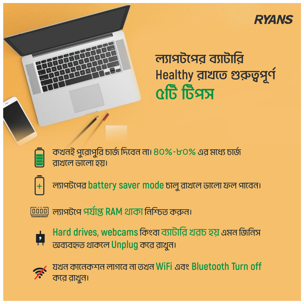 RyansComputers's tweet image. 🔋 ল্যাপটপের ব্যাটারি ভালো রাখতে চান?

ল্যাপটপের ব্যাটারি যেন দীর্ঘদিন ভালো থাকে, তার জন্য জানা দরকার কিছু সহজ অভ্যাস।
চলুন জেনে নেই ব্যাটারি Healthy রাখার গুরুত্বপূর্ণ ৫টি টিপস 💡

📞 হটলাইন: ১৬৮১০

#LaptopTips #BatteryCare #LaptopBattery #RyansComputers