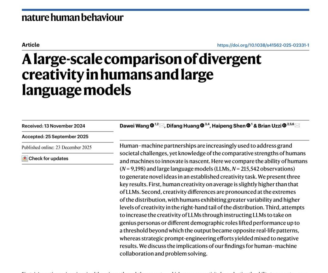 【AIと創造性】新規なアイデアを生成する創造性を、人間（N = 9,198）と生成AI（GPT-4.0