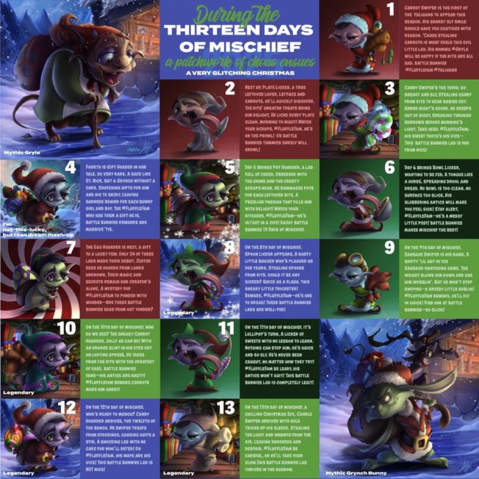If you missed all 13 days, I created this just for you. On this Eve of Christmas, 13 Days of Mischief is over, too! #FluffleFam, have a lovely and enjoyable holiday time! A Vibe Creator Christmas is done with these amateur rhymes. Until next year, EveryBunny! <a href="/battlebunniesTM/">The Battle Bunnies</a>