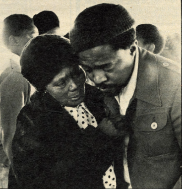 HistorySAZAR's tweet photo. Sophie Gwangwa sees her talented Jazz musician son Jonas, after 15 years, c 1976. Image Source: Drum Magazine/Drum Social Histories https://t.co/UuZ9H2WDfw
