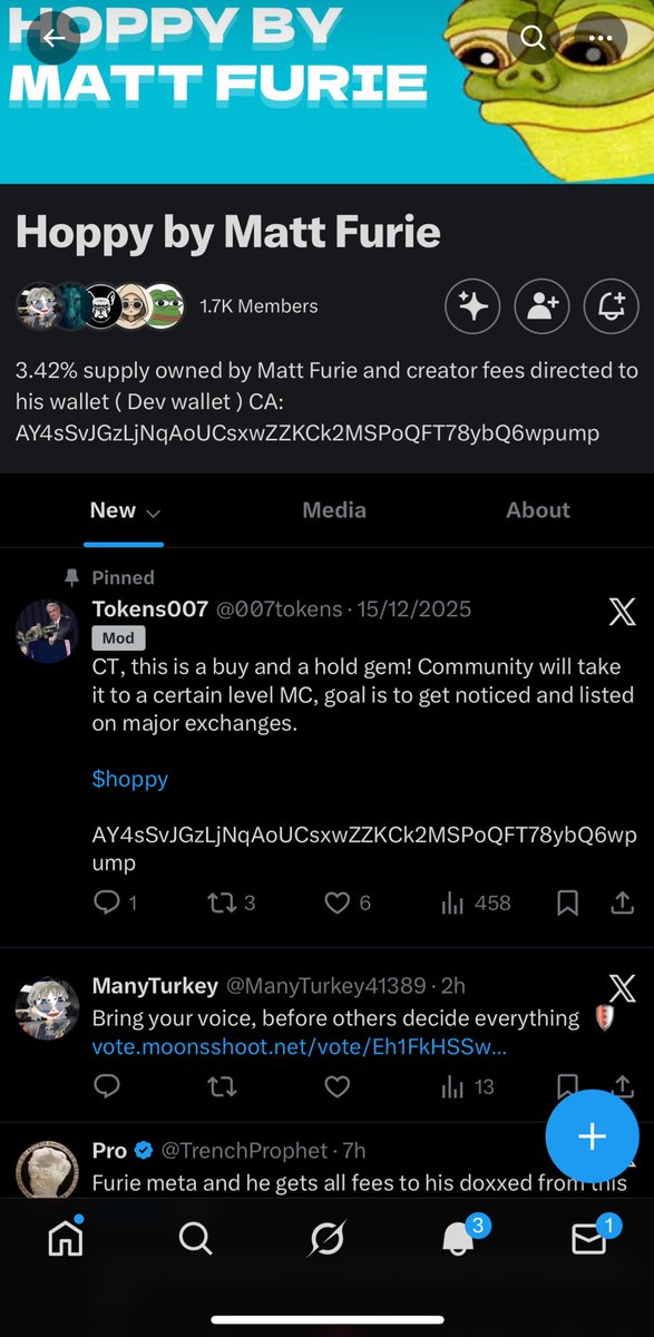 Don’t forget $Hoppy <a href="/Matt_Furie/">𝓜𝓪𝓽𝓽 𝓕𝓾𝓻𝓲𝓮</a> holding three 3% delete this post mod if u guys feels is spam